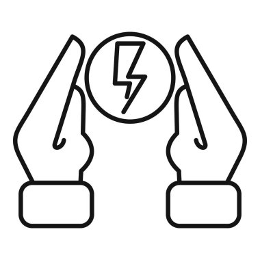 İki el, enerji tasarrufu kavramını temsil eden bir enerji sembolünü yıldırımla koruyor.