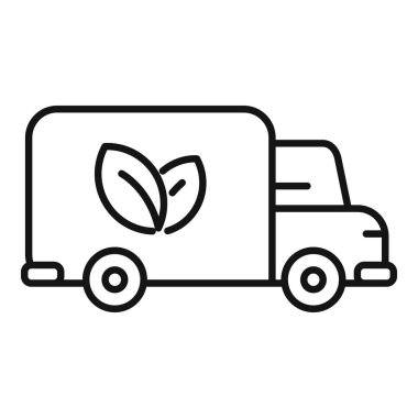 Ürünleri çevre dostu bir şekilde taşıyan bir nakliye kamyonunun basit çizgi simgesi