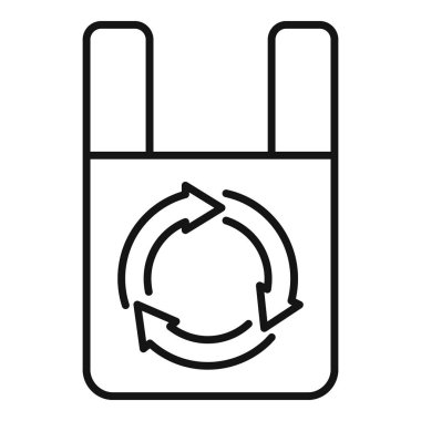 Sürdürülebilirliği temsil eden dairesel ok sembollü yeniden kullanılabilir bir alışveriş çantasının çizgi çizimi