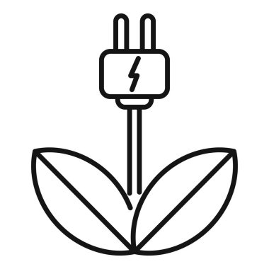Elektrik prizinden büyüyen ve yenilenebilir enerjiyi temsil eden bir bitkinin çizgi sanat simgesi