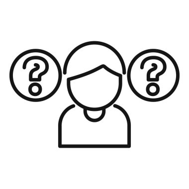 Genç adam bir karar veriyor. Soru işaretleriyle temsil edilen iki seçeneği düşünüyor. Zor bir seçimi sembolize ediyor.