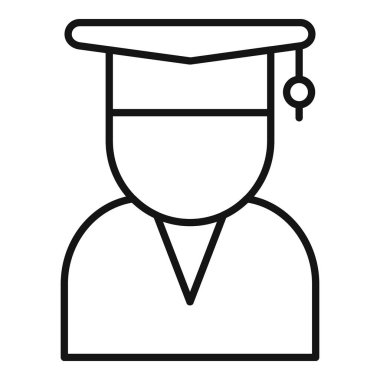 Mezuniyet şapkası takan genç bir öğrencinin basit bir simgesi. Eğitimsel içerik için mükemmel.