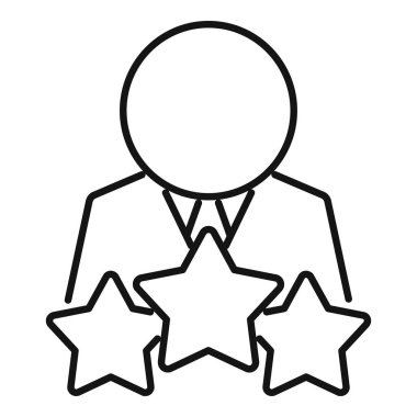 İş adamı, gövdesine yerleştirilmiş üç büyük yıldızla ayakta duruyor. Bu da olumlu bir müşteri deneyimini temsil ediyor.