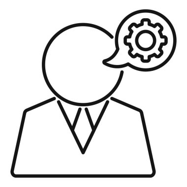 İş adamı, konuşma balonunda bir dişli simgesi tarafından sembolize edilen bir çalışma süreci düşünüyor.