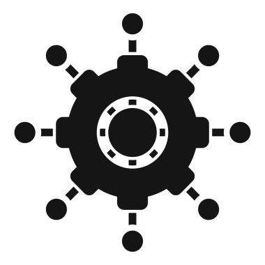 Merkezi vites etrafında noktaları birleştiren dijital ağın siyah beyaz simgesi