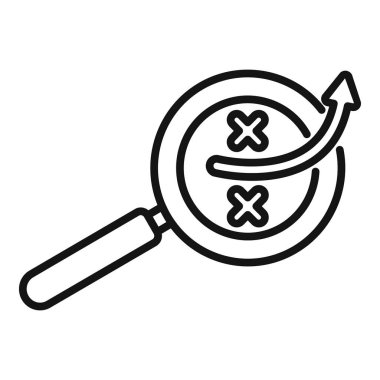 Büyüteç, yükselen ok ve çapraz işaretlerle temsil edilen bir büyüme stratejisini analiz ediyor.