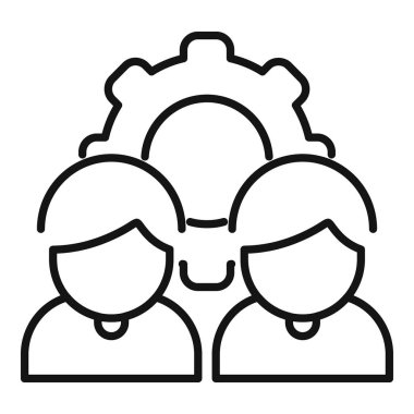 İki işadamı, takım çalışmalarını ve ortak hedeflere ulaşmada sinerjilerini sembolize eden bir dişli ikonu ile işbirliği yapıyor.