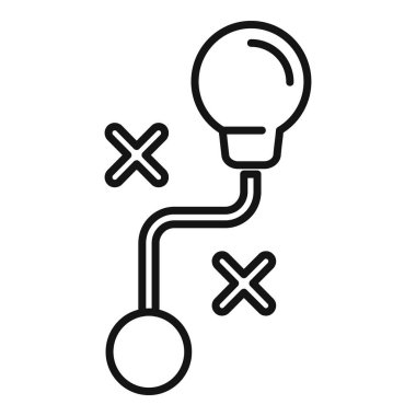 Ampul görüntünün tepesine ulaşırken, sorun çözme sürecini sembolize eden iki çapraz işaretten kaçınıyor.