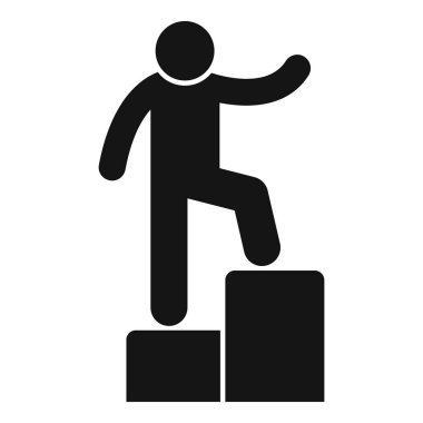 Bir iş adamının merdivenleri tırmanışının piktogramı kariyer ilerleyişini ve hırsını simgeliyor.