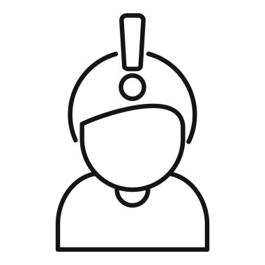 Üzerinde ünlem işareti olan miğfer takan birinin çizgi çizimi yeni bir fikri ya da çözümü simgeliyor.