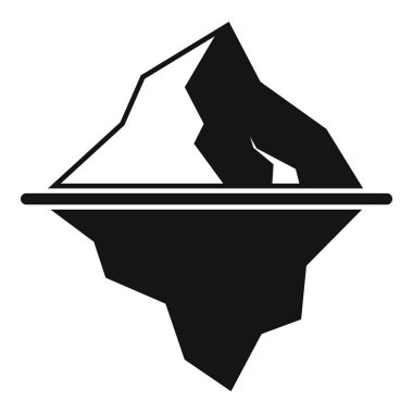 Bir buzdağının görünen kısmını ve suyun altında saklı olan daha büyük kısmını gösteren basit siyah beyaz simgesi