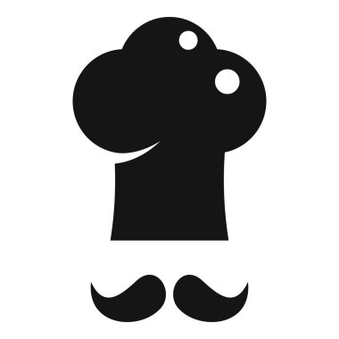 Bıyıklı siyah şef şapkası bir restoran menüsü ya da aşçılık işi için basit ama etkili bir logodur.