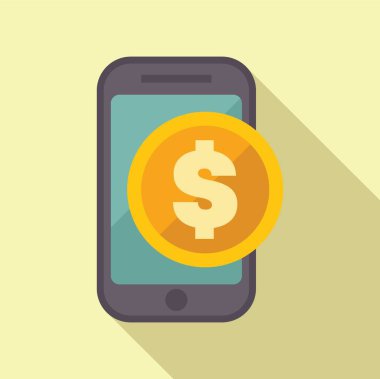 Smartphone üzerinde dolar işareti olan bir altın sikke sergiliyor, online ödeme kavramını temsil ediyor