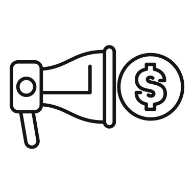 Bir dolar madeni parayla büyük satışlar ilan eden bir megafon çizimi, pazarlama kampanyası konsepti.