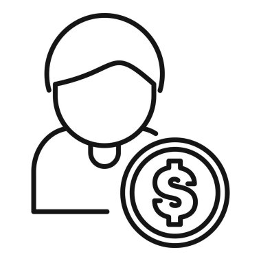 Bir dolar para tutan bir işadamını temsil eden basit bir çizgi simgesi, yatırımı ve finansal başarıyı simgeliyor.