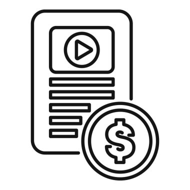 Mobil video monetizasyon platformu simgesi bir çalma düğmesi ve bir dolar para ile akıllı telefonu gösterir