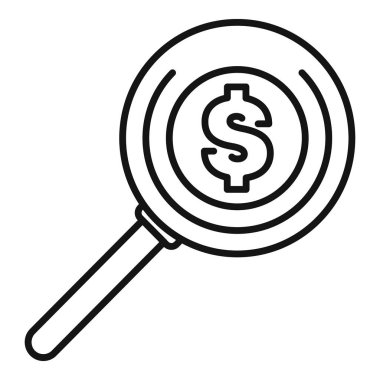 Maddi araştırmaları temsil eden bir dolar para birimi sembolü arayan bir büyüteç çizgisi resim simgesi