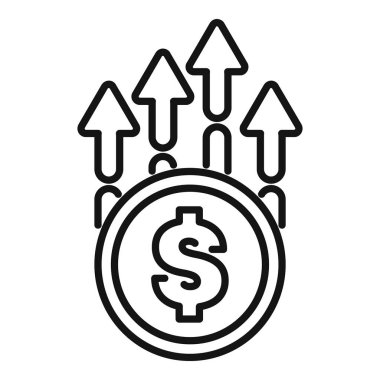 Satır sanatı bir dolarlık madeni para değeri yükselen oklar, iş başarısı ve finansal büyüme kavramı