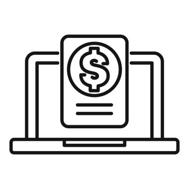 Bir dolar işareti gösteren basit bir dizüstü bilgisayar simgesi, çevrimiçi bankacılık ve finansal işlemleri temsil ediyor