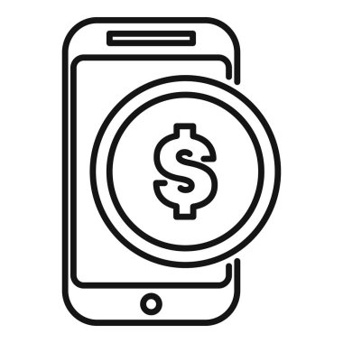 Bir dolar sembolü gösteren, mobil ödemeleri ve çevrimiçi işlemleri temsil eden bir akıllı telefonun satır resim simgesi