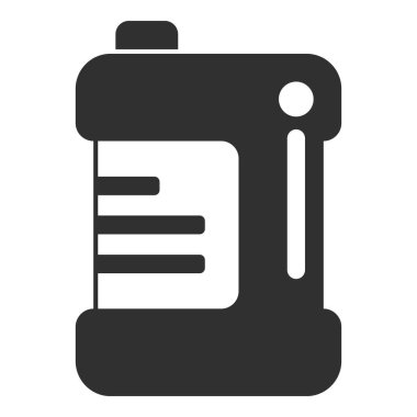 Sıvı içeren ve beyaz arka planda izole edilmiş ölçüm çizgilerini gösteren plastik bir şişenin basit simgesi