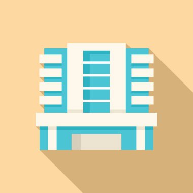 Balkonları ve uzun gölgesi olan modern bina sarı arka planda duruyor.