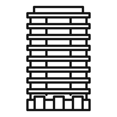 Şehir mimarisini gösteren birçok penceresi olan modern bir binanın çizgi çizimi