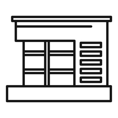 Büyük pencereli, modern bir ticari binanın simgesi.