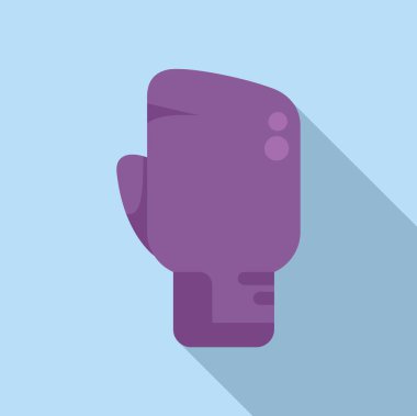 Mavi arka planda duran mor boks eldiveni, düz tasarım tarzı.