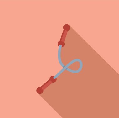 Pembe bir yüzey üzerinde uzanan ip atlama hareketinin minimalist çizimi, spor ve egzersiz görselleri için mükemmel.