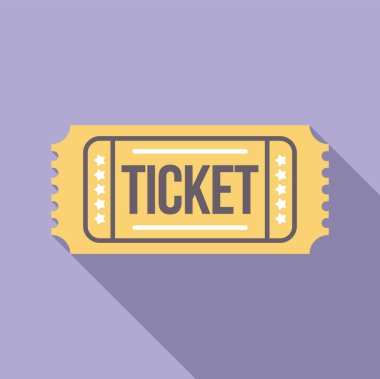 Basit sarı bilet ikonu uzun bir gölge bırakıyor, eğlence, etkinlik ve deneyimleri sembolize ediyor.
