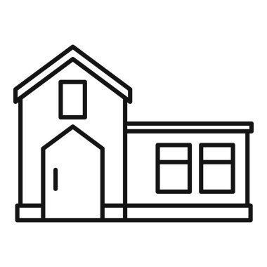 Modern bir banliyö evinin ön cephesinin basit siyah beyaz çizimi