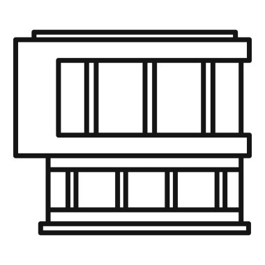 Modern şehir mimarisini temsil eden geniş pencereli bir ofis binasının basit çizimi