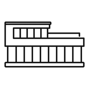 Sütunlarla desteklenmiş balkonu olan modern bir evin basit siyah çizgisi.