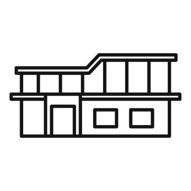 Balkonlu ve büyük pencereli modern iki katlı bir evin simgesi.