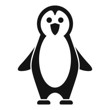 Çizgi film pengueni yüzünde mutlu bir ifadeyle ayakta duruyor.