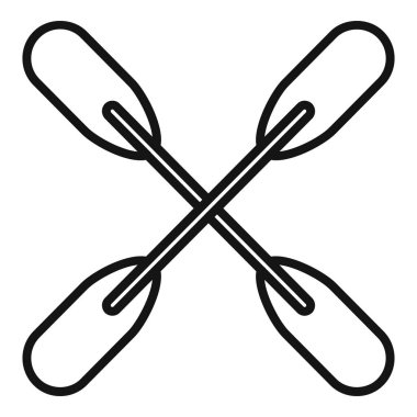 Dört çapraz kano veya kano küreği simgesi kare şeklinde, basit siyah beyaz çizim