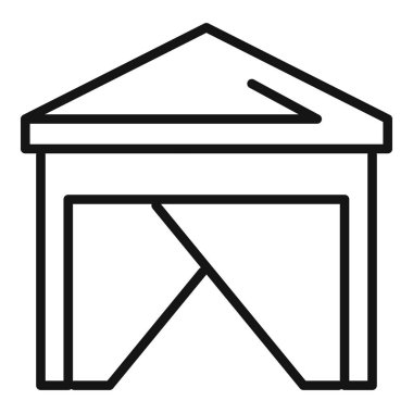 Siyah ve beyaz bir çadır çizimi, açık havada eğlenirken kalacak yer ve barınak sağlıyor.