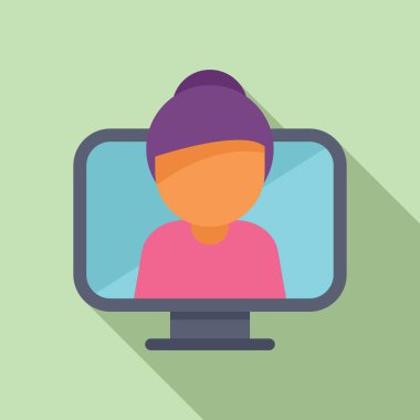 Kadın sanal bir konferansa katılıyor. Uzaktan çalışma ve internet iletişimi kavramını temsil ediyor.