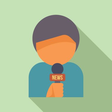 Gazeteci elinde haber logosu olan bir mikrofon tutuyor