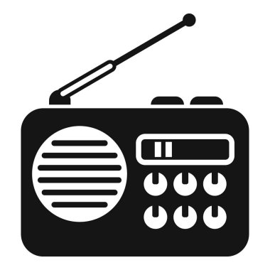 İletişim ve eğlenceyi temsil eden bir anten, düğmeler ve bir hoparlör içeren basit bir radyo kabartması