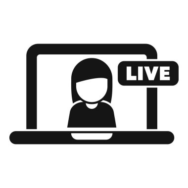 İş kadını dizüstü bilgisayardan canlı yayın yapıyor, giysi konsepti, basit stil