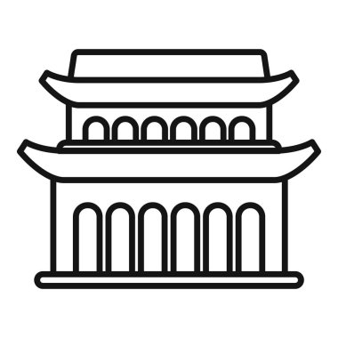 Traditional asian building featuring two levels with arched entrances clipart