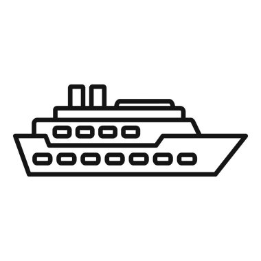 Turizm ve seyahat kavramları için denizde yelken açan büyük bir yolcu gemisinin çizgisi simgesi