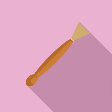 Tahta saplı tarak, kafa derisi masajı ikonu. Ağ tasarımı için tahta saplı, tarak masajlı kafa derisi simgesinin düz çizimi