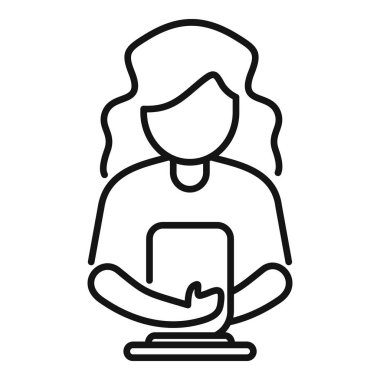 Elinde tabletle evde çalışan bir kadının çizimi.