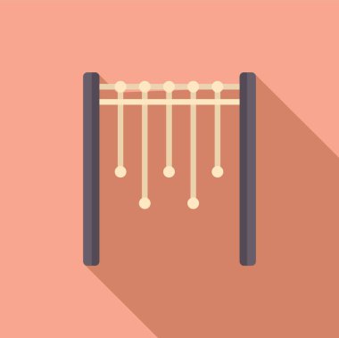 Oyun parkında metal çerçevelerden sarkan ve pembe arka planda uzun gölgesi olan maymun parmaklıkları tasviri