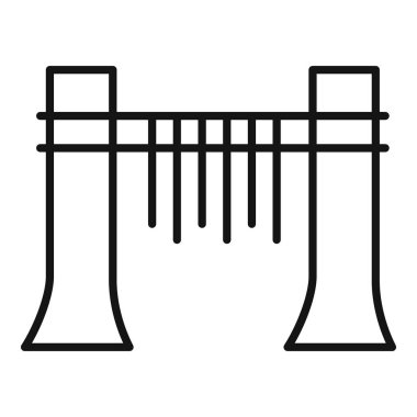 Bir hidroelektrik santralini temsil eden basit çizgi simgesi, temiz ve sürdürülebilir bir enerji kaynağı sağlıyor