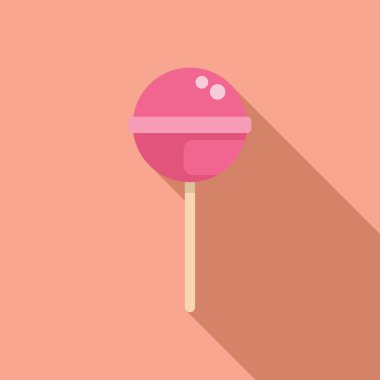 Pembe arka planda uzun gölgesi olan pembe lolipop, web tasarımı için şeker ikonu