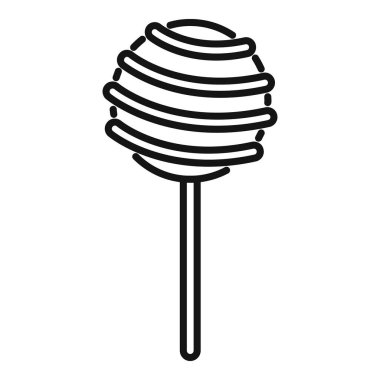Dönen tatlı bir ikonu gösteren çubuğa yuvarlak sarmal lolipop şekeri çizen basit bir çizgi.